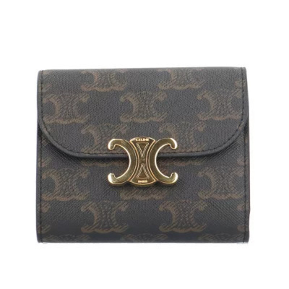 Celine Flap Wallet Triomphe Tri fold Leather